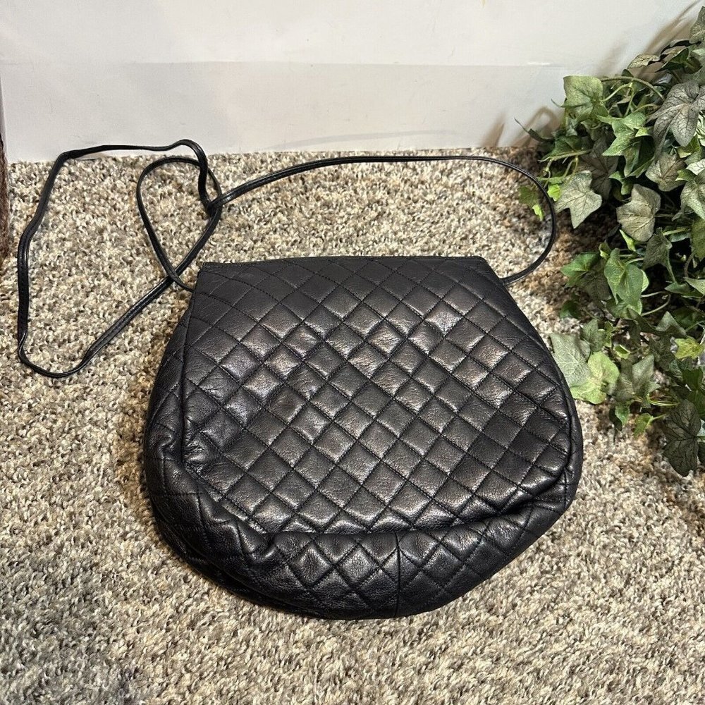 Susan Gail Black Quilted Leather Crossbody Shoulder Bag Purse Tassel Vintage - Picture 4 of 9